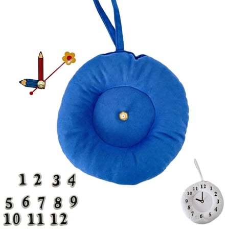 Pre-Assembled Puffy Fabric Silent Wall Clock, DIY Hanging Decor Clock | DIY Iron-On Number Embroidery Patches Cute Round Hanging Decor Clock for Apartment Bedroom Home
