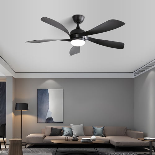 52 Inch Indoor Ceiling Fan With 3 Color Dimmable 5 ABS Blades Remote Control Reversible DC Motor Black With Led Light