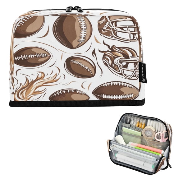 Standing Pencil Case with Base Large Capacity Stationery Pouch Pen Bag with Zipper for Women Men American Football and Helmets