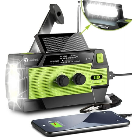 Emergency Radio with Cell Phone Charge DFITO 4000mah-Solar Hand Crank Portable Am/Fm Weather Radio with Flashlight and Reading Light Equipment