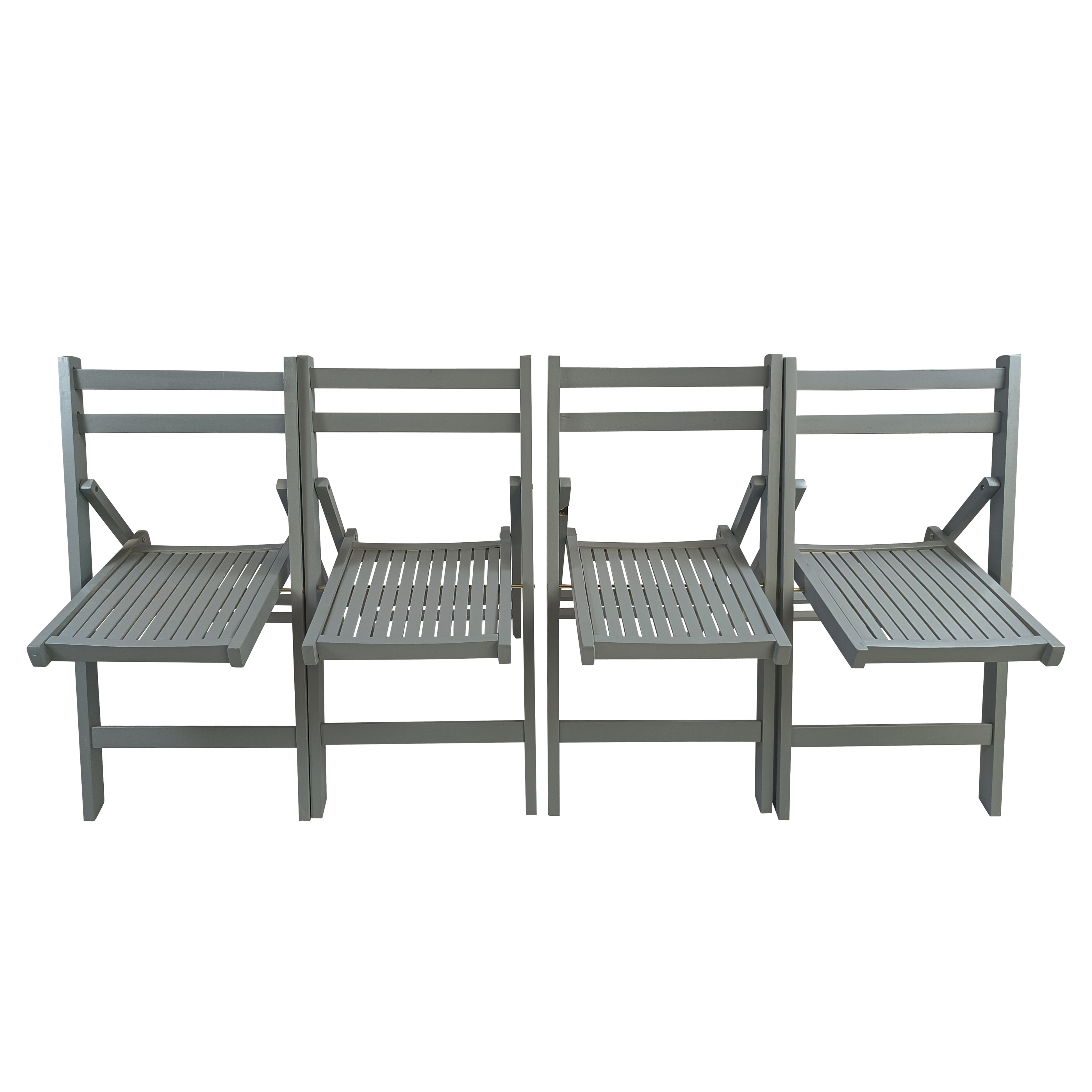 Wooden Folding Dining Chair, 4 Pack Slatted Wood Event Chair Indoor Outdoor Patio Use, Gray