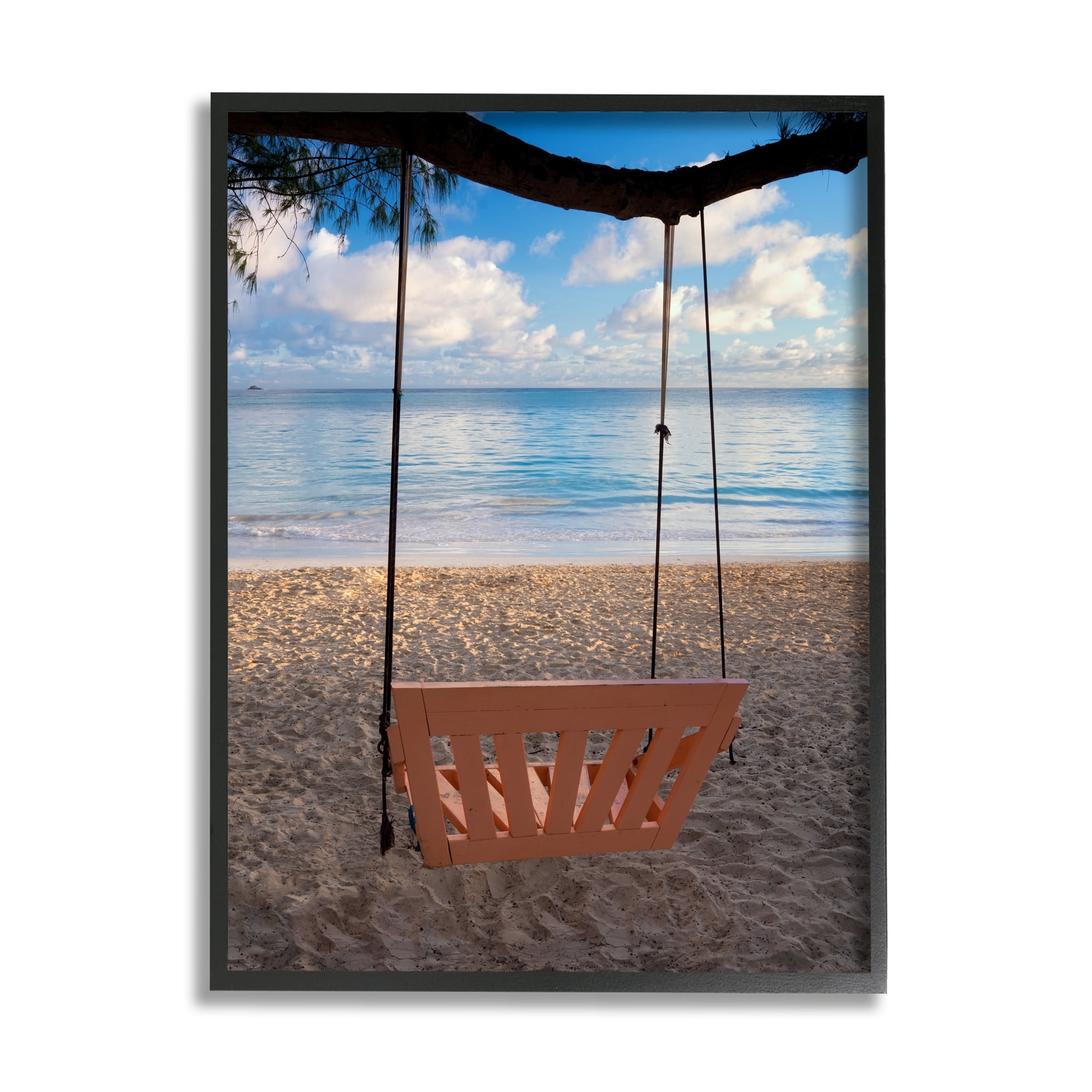 Stupell Industries Beach Swing Relaxing Shore View Coastal Photography Gray Framed Art Print Wall Art