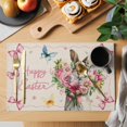 thumbnail image 2 of Easter Bunny Placemats Set of 8, Cute Rabbits Spring Daisy Flowers Retro Beige Placemats for Dining Table, Place Mats for Kitchen Tabletop, Waterproof Wipeable Dining Table Mats Set, 2 of 9
