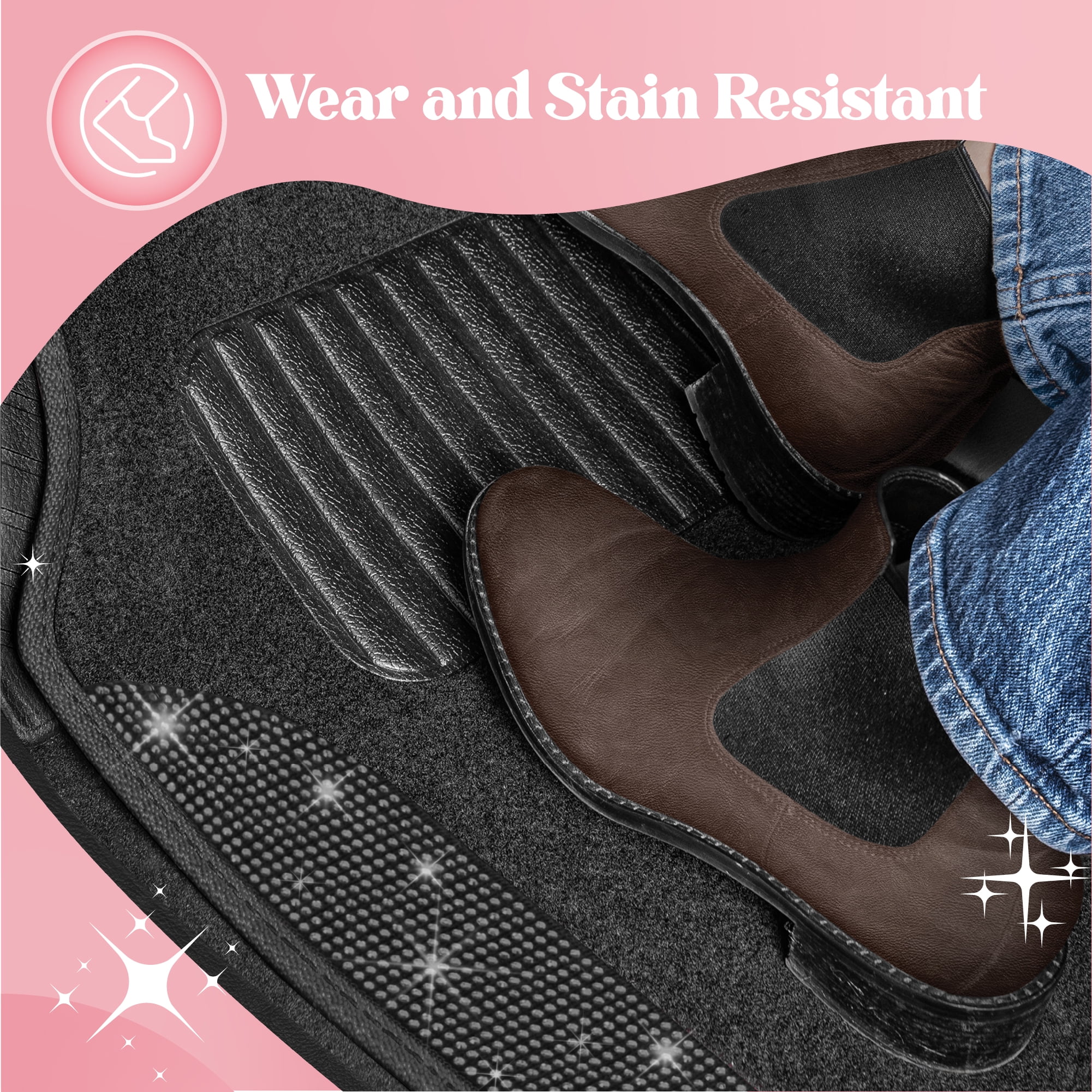 Carbella Diamond Bling Car Mats 4-Piece Set, Shiny Rhinestone Crystal Carpet Car Floor Mats, Two-Tone Floor Mats for Cars, Cute Automotive Interior Car Accessories for Women (Black)