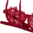 thumbnail image 5 of JSGEK Women Lace Trim Deep V Neck Chemise Dress Flared Silhouette Adjustable Spaghetti Straps Lingerie Set Red M, 5 of 6