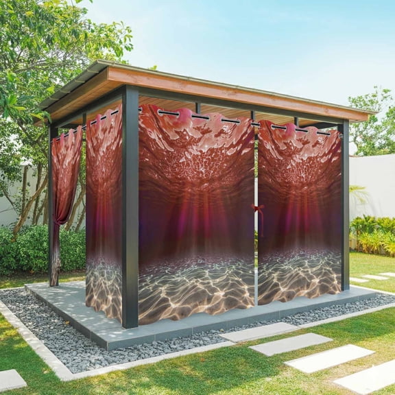 Outdoor Curtains for Patio Waterproof, Red Ocean Waves Outdoor Privacy Panels Grommet, Summer Beach Coastal Abstract Blackout Outside Curtains for Porch/Cabana/Pergola/Gazebo 54"x95", 2 Panels