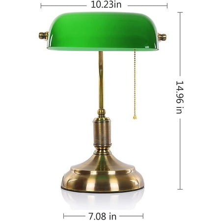 Glass Bankers Desk Lamp Traditional Banker With Emerald Green Shade Retro Office Light Brass Base Pull Chain Switch And Plug Fixing Device For Library Study Room Glass Bankers Desk Lamp Traditional, Green Glass Shade Bankers Lamp