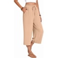thumbnail image 3 of ANYJOIN Womens Capri Pants Loose High Waisted Wide Leg Lounge Pants Drawstring Casual Palazzo Pants Trousers with Pockets, 3 of 6