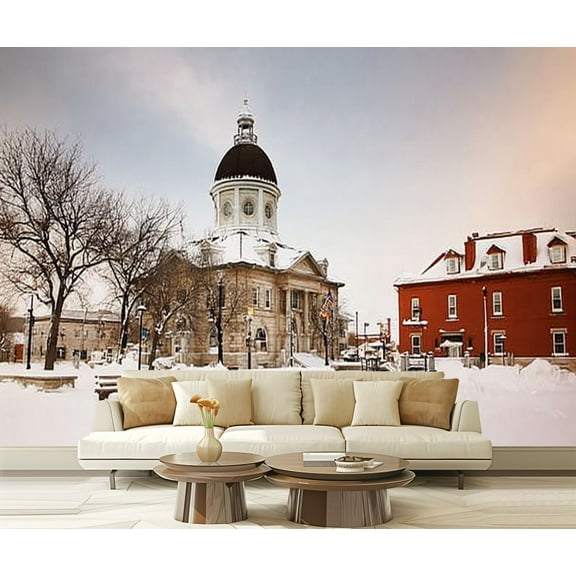Peel and Stick Wallpaper kingston city hall train station snow winters Modern Art Wall Mural Decor Self Adhesive and Removable 69in x 98in