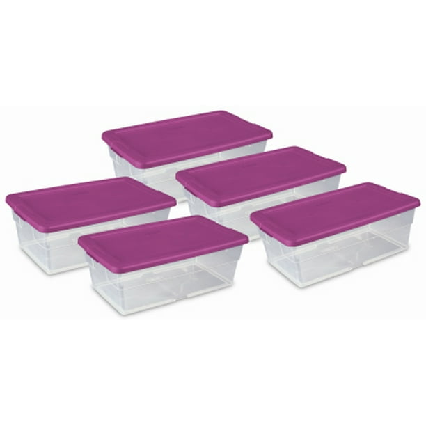 Sterilite Storage Box Set, Clear/Fuchsia Lid, 6Qt., 5Pk. Walmart