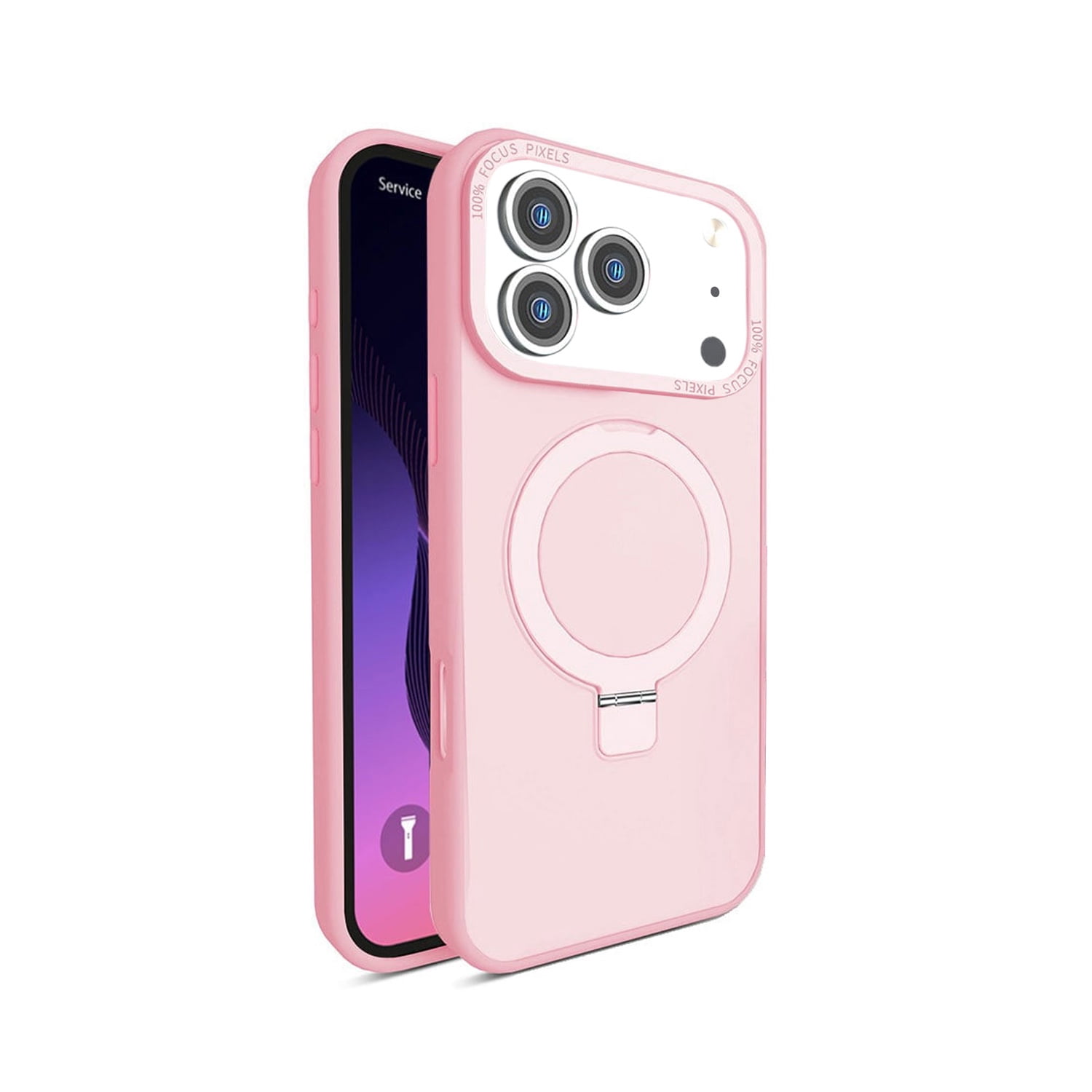 Slim Carbon Fiber Ring Holder Protective Cover for iPhone 17 Pro Max - Pink