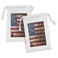 thumbnail image 1 of USA Fabric Pouch Set of 2, Fourth of July Independence Day Weathered Retro Wood Wall Looking Country Emblem, Small Drawstring Bag for Toiletries Masks and Favors, 9" x 6", Red Blue Tan, by Ambesonne, 1 of 2