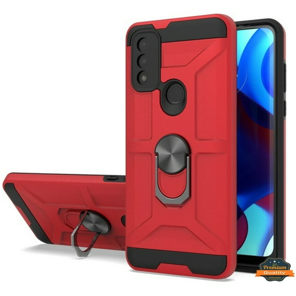 For Motorola Moto G Pure Hybrid Ring Stand [360° Rotatable Ring Holder Magnetic Kickstand] Armor Shockproof Matte Rubber TPU Phone Case Cover by Xpression [Red]