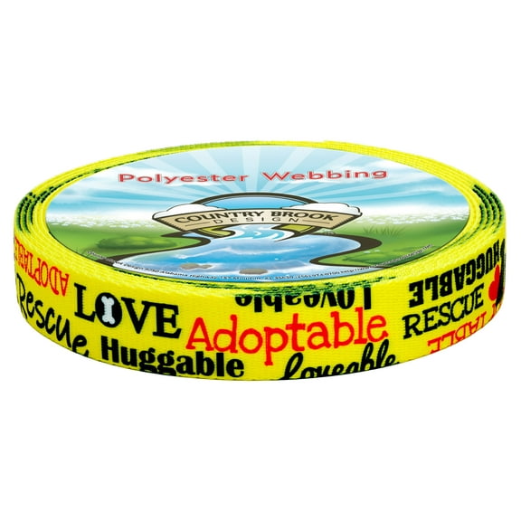 Country Brook Design - Yellow Loveable Rescue Polyester Webbing (1 Inch)