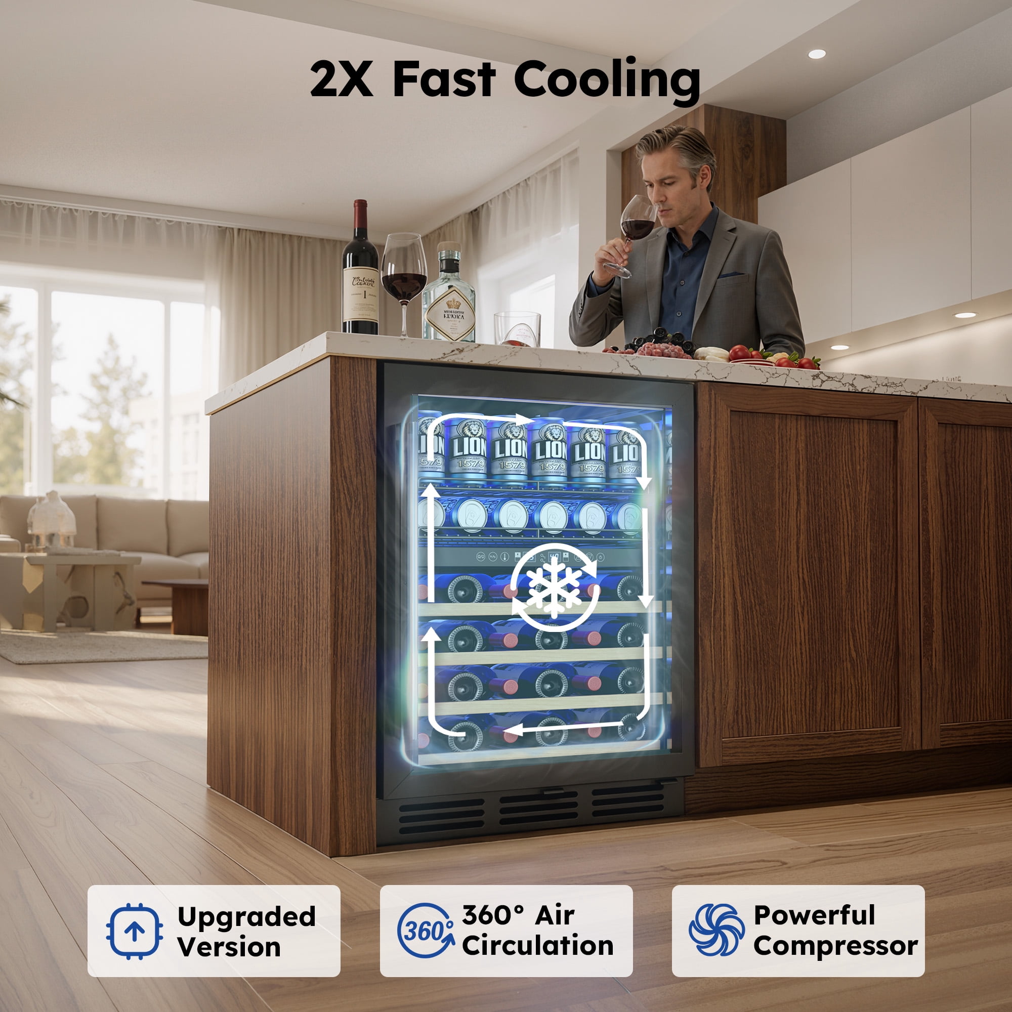 Simzlife 4.5 Cu.ft Dual Zone Beverage Refrigerator Wine Cooler,  Wine Chiller for 30 Bottles Wine & 65 Cans Drink, Adjustable Temperature Control for Home/Office/Bar,Black