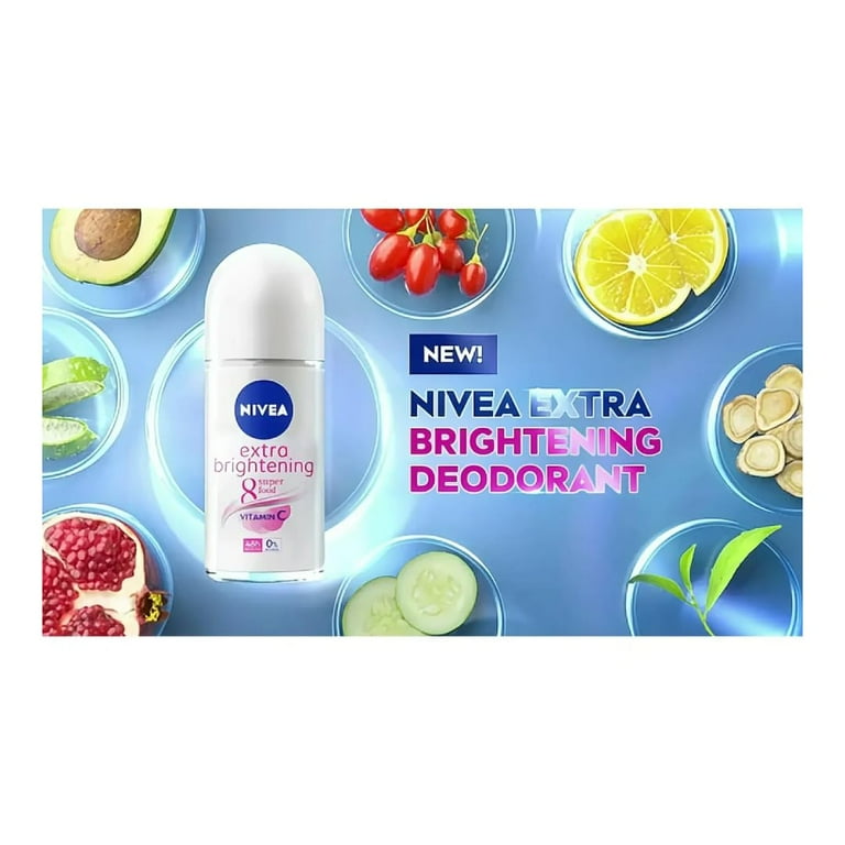 Nivea Extra Brightening 8 Super Food, Vitamin C Collagen Booster Underarm Roll on Deodorant, Size 50 ml, 1.69 Oz (Pack Of 2)