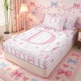 thumbnail image 2 of Meiyoeat Love Heart Initial D Print Zipper Twin Comforter Sets with Fitted Sheet and 2 Pillowcases, Pink Flowers Stripes Bow Zipper Bedding Set,4-Piece,Pink Reversible, 2 of 6