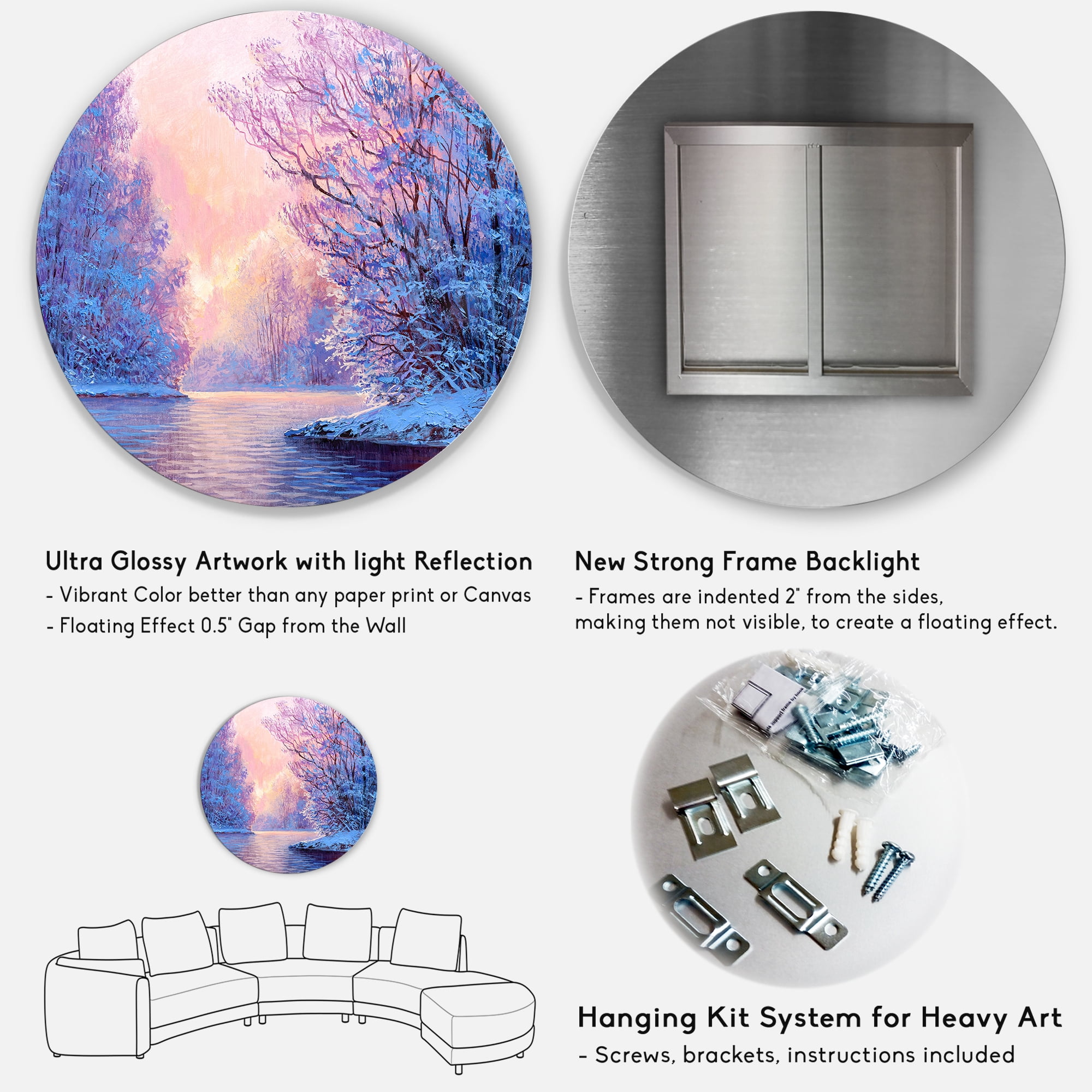 Designart 'The River Original With Winter Landscape' Lake House Circle Metal Wall Art 36x36 - Disc of 36