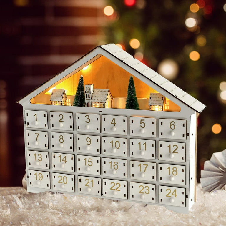 Yirtree Christmas Advent Calendar Built-in LED Light Fadeless Gifts Crafts  Battery Powered 24 Day Countdown Drawer Home Decoration Xmas Decor House  Shape Wood Desktop Calendar Party Favor - Walmart.com