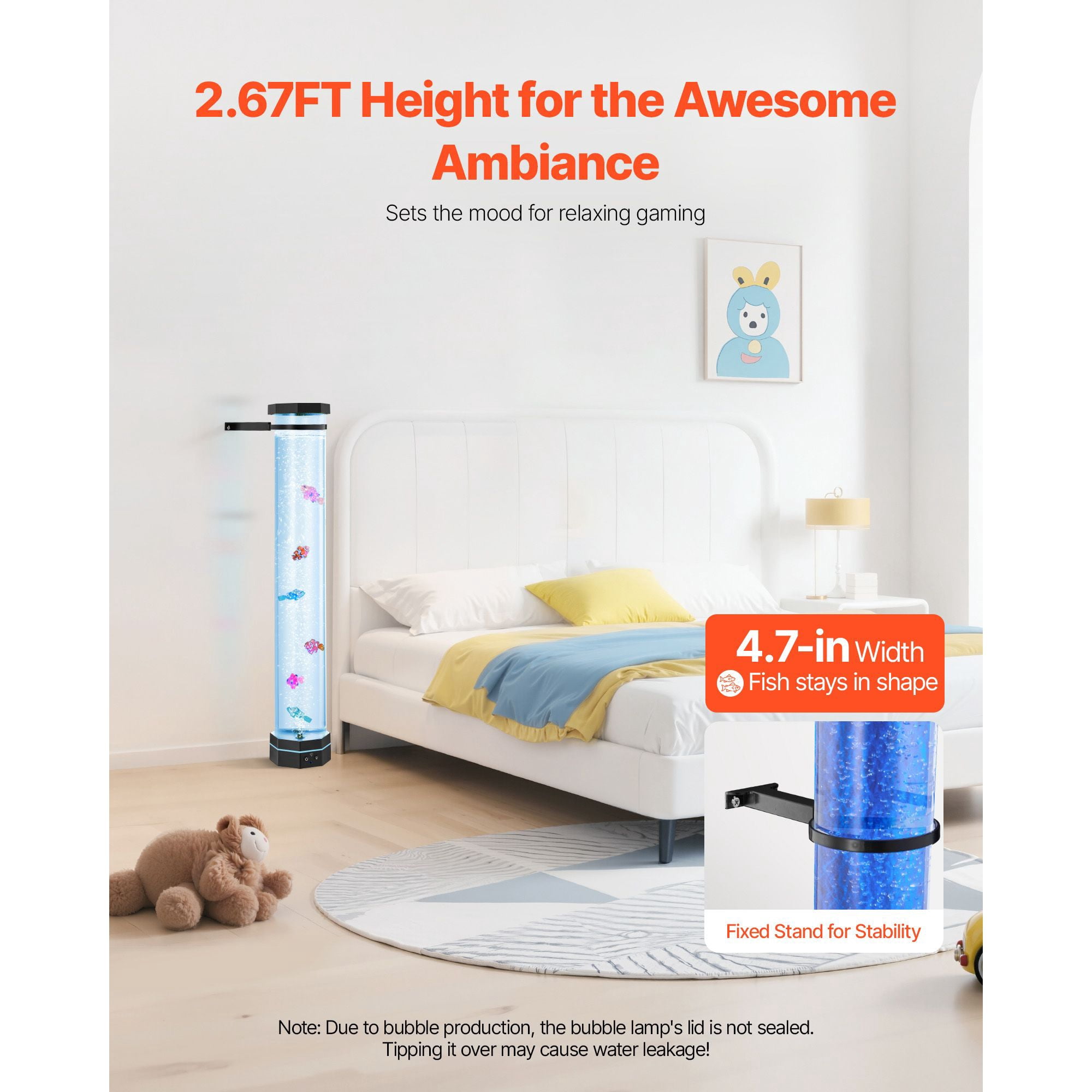 Bubble Lamp Floor-Standing 32 Inch 16 Color Remote Control Anti-Tip 40-45dB for Autism ADHD Anxiety Relief