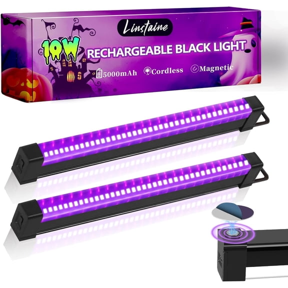 2 Pack Rechargeable Black Light Bar, 5000mAh Large Capacity Battery Powered Lights for Glow Party, Portable Blacklight Party Supplies Uranium Glass, Fluorescent Poster, Bedroom, Halloween