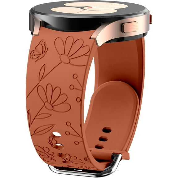 KOMI Daisy Floral Engraved No Gap Watch Band, Compatible with Samsung Galaxy Watch 7/6 44mm 40mm/Galaxy Watch 5 Pro 45mm/Galaxy Watch 5 44mm 40mm/Galaxy Watch 4 44mm 40mm, Silicone Sport Watch Strap