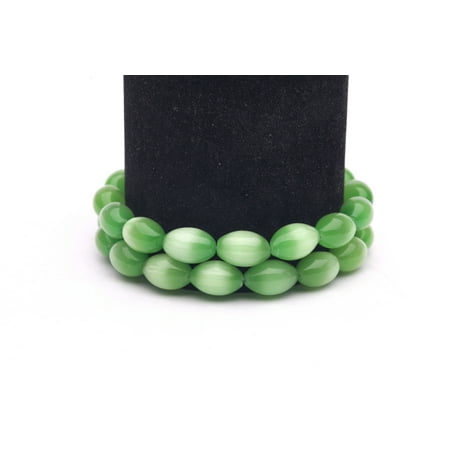 Light Green Glass Eyes - Mint Green Cat's Eye Beads Oval Fiber Optic Glass Beads 12mm