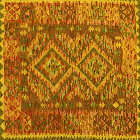 Ahgly Company Machine Washable Indoor Square Oriental Yellow Traditional Area Rugs, 8' Square