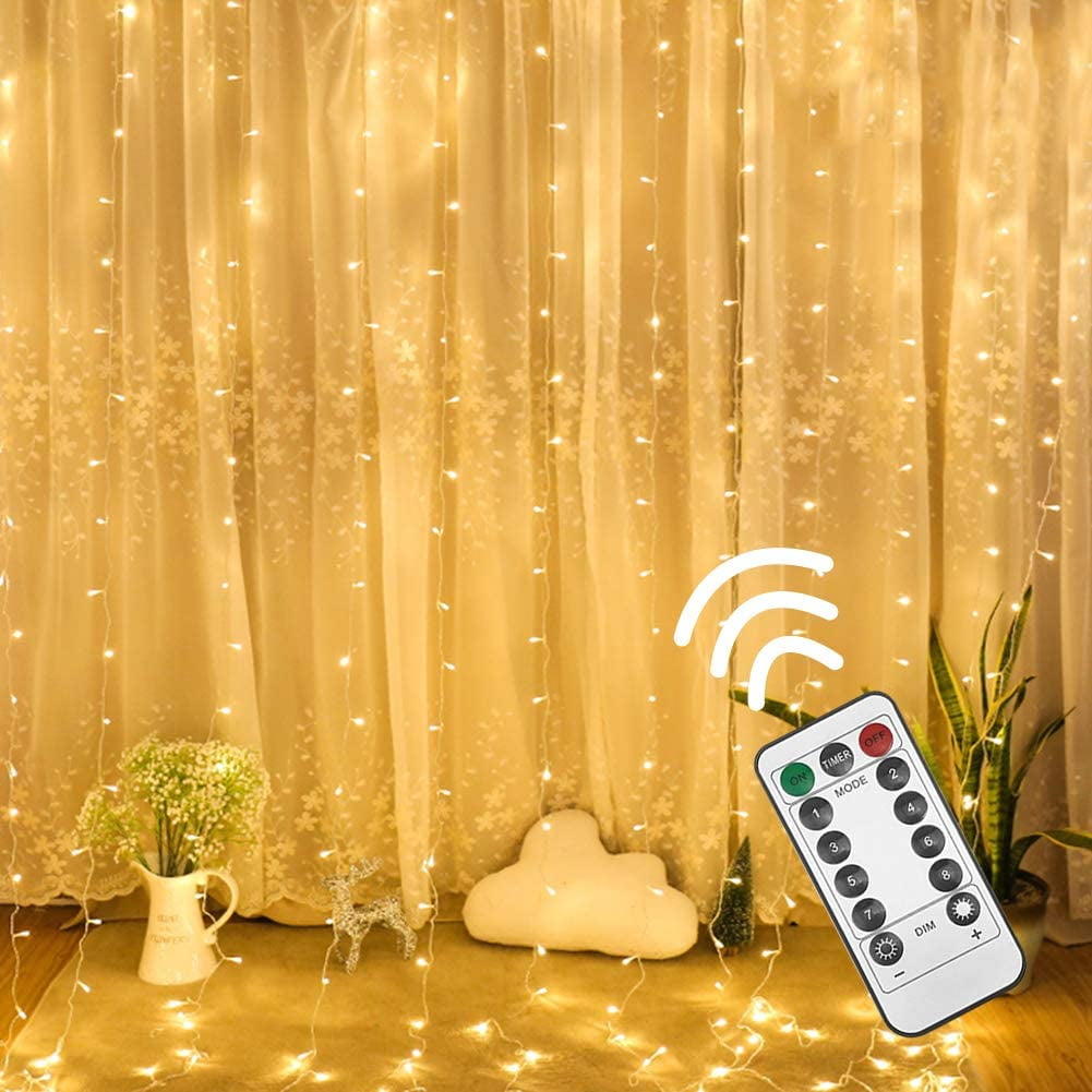 YI LIGHTING 9.8ft Curtain String Light 300 leds for Wedding Party Home Garden Bedroom Outdoor Indoor Wall Decorations, Warm White