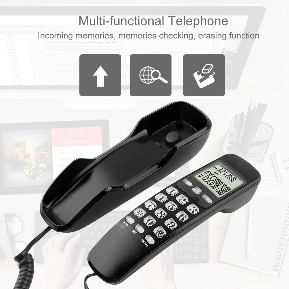 Mini Wall Telephone Home Office Hotel Incoming Caller ID LCD Display Landline Phone Color : White