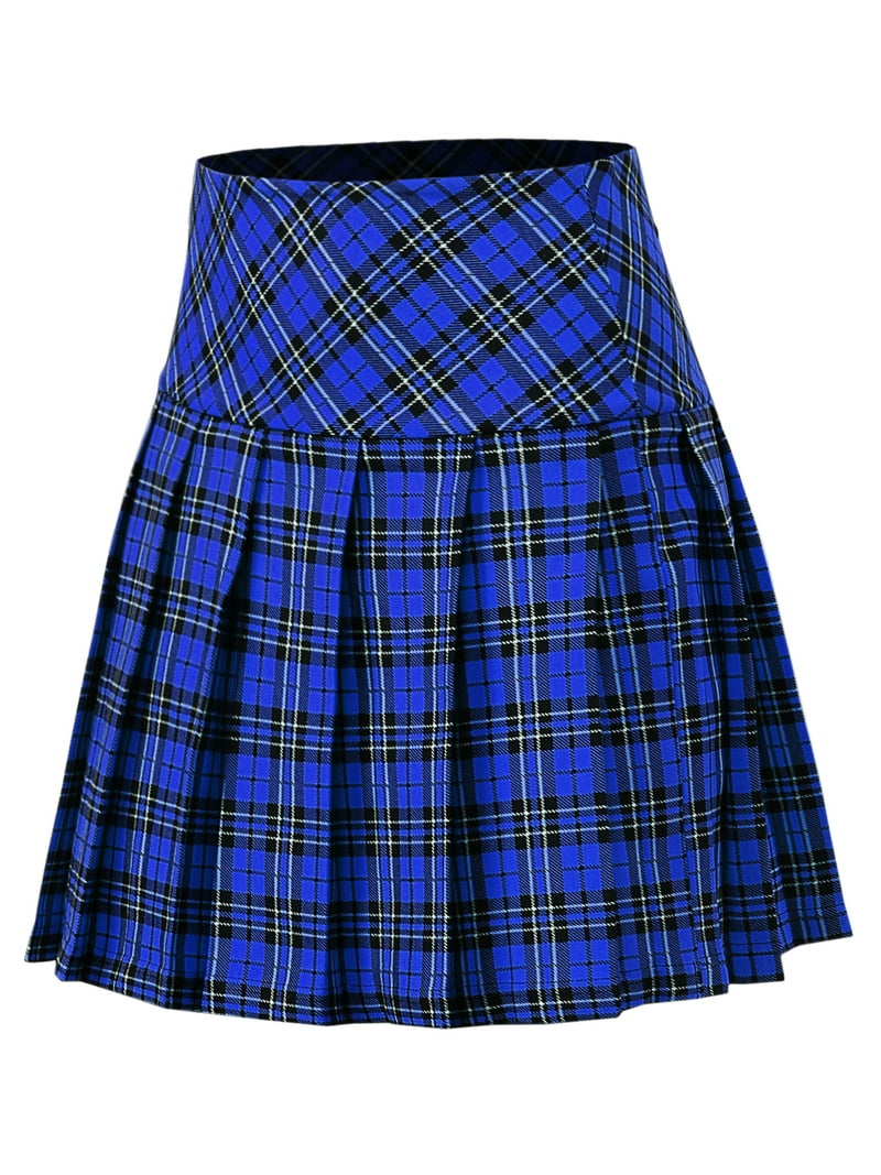 A2Y Women's Check Plaid Ponte Zipper School Uniform Pleated