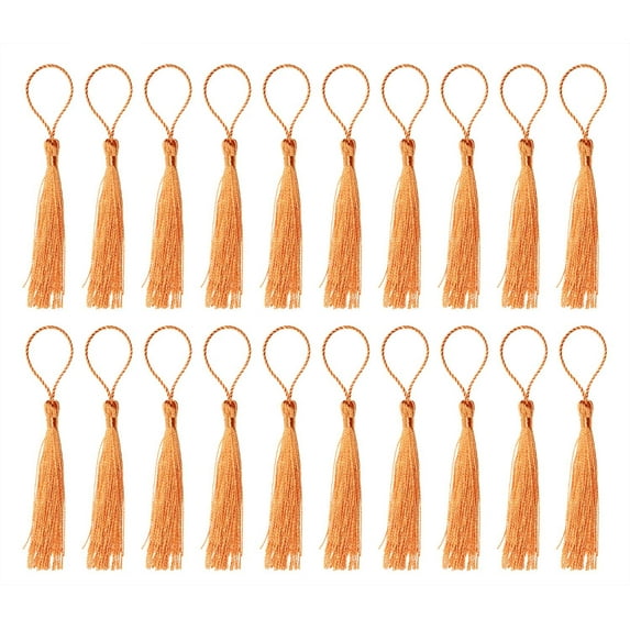 Mini Silky Handmade Soft Flossy Bookmark Tassels with Cord Loop for Keychain Earring Jewelry Making, Souvenir, Graduation, Clothing Sewing, Gift Tag DIY Craft Projects, 20PCS (Light Gold)