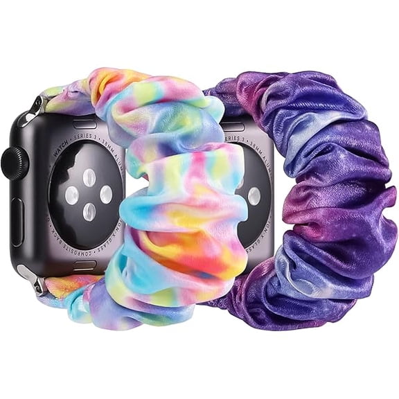 xixishop [3 Pack] Kids Scrunchie Band Compatible with Apple Watch Band 38mm 40mm 41mm & 42mm 44mm 45mm 46mm,Cute Printed Elastic Solo Loop Bands for iWatch Series 10/9/8/7/6/5/4/3/SE/SE2
