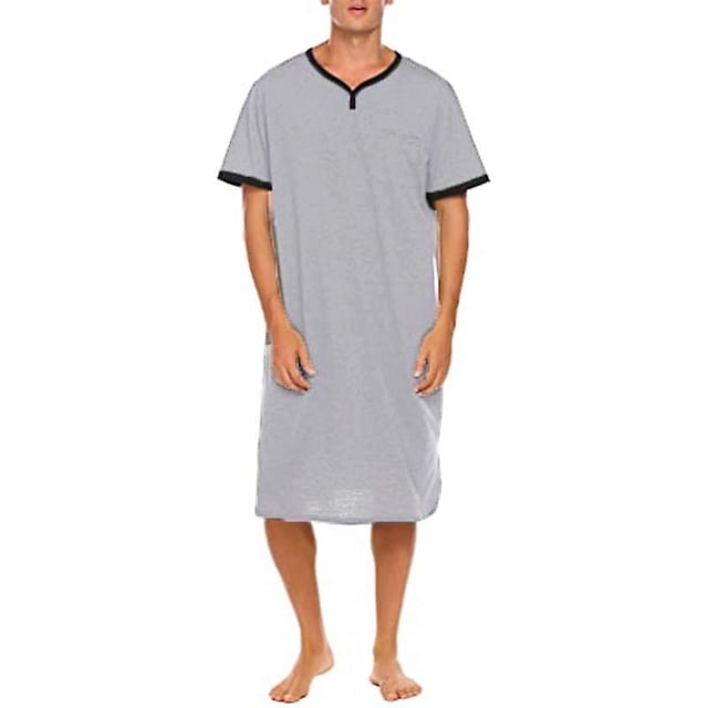 Camisón Fino, Largo Y Transpirable, Pijama Suelto De Manga Corta Agradable para La Piel, Camiseta para Hombre, Ropa De Hogar Europea Y Americana, Gris, L
