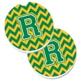 thumbnail image 1 of Letter R Chevron Green & Gold Set of 2 Cup Holder Car Coaster, 1 of 1