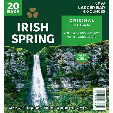 Irish Spring Original Deodorant Soap, Unisex, 3.75 oz (20 Bar)