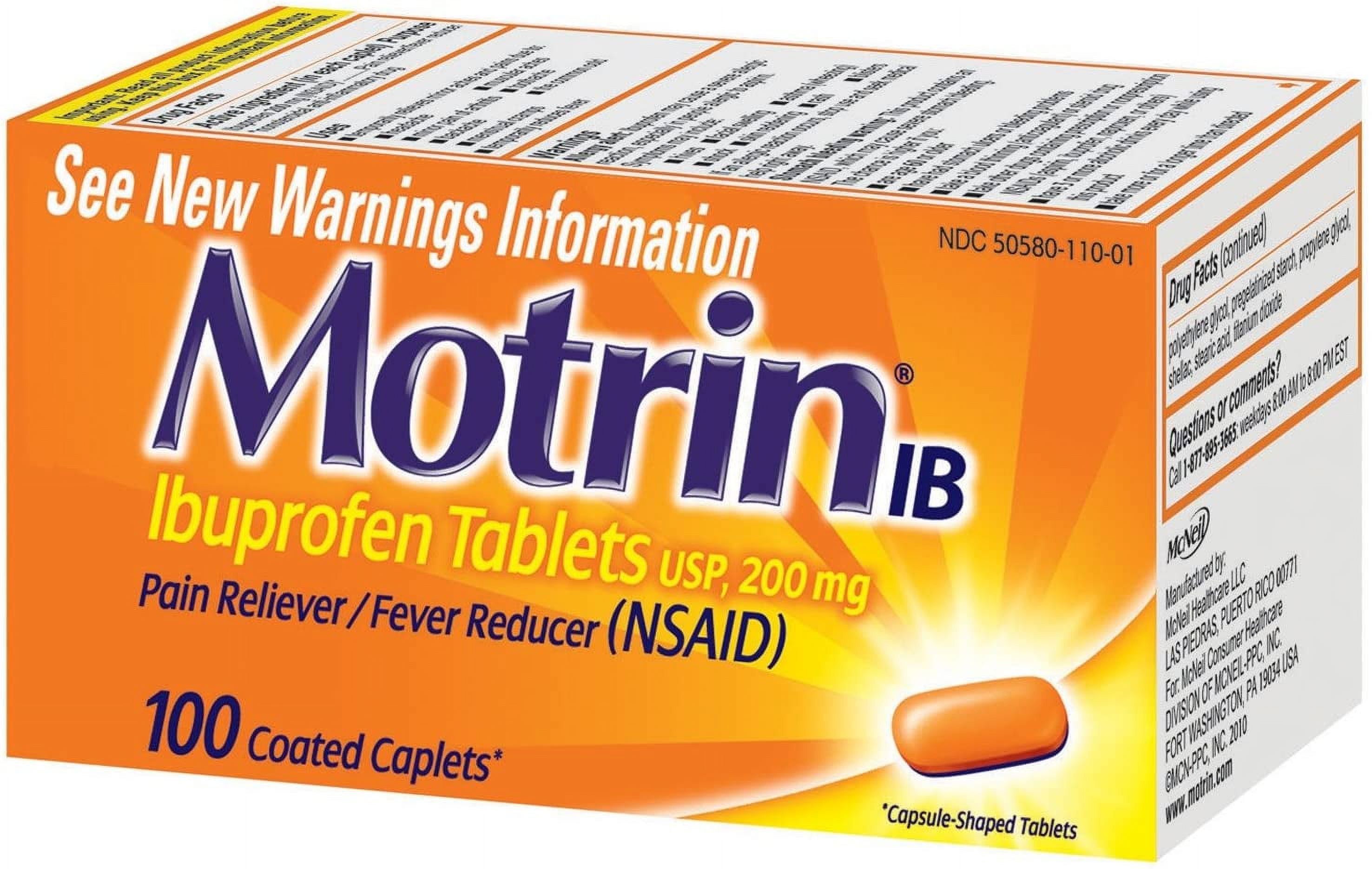 Motrin Ib Ibuprofen 200Mg Pain Reliever And Fever Reducer Caplets - 100 Ea, 2 Pack