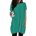 thumbnail image 2 of Women's T-shirts Womens Summer Casual Solid Loose Pullover Crewneck Shirts Short Sleeve Tunic Tops Blouse With Pockets T-shirts, 2 of 6