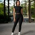 thumbnail image 5 of High-Waisted Compression Leggings with Crossover Waistband - Small, Black, 5 of 6