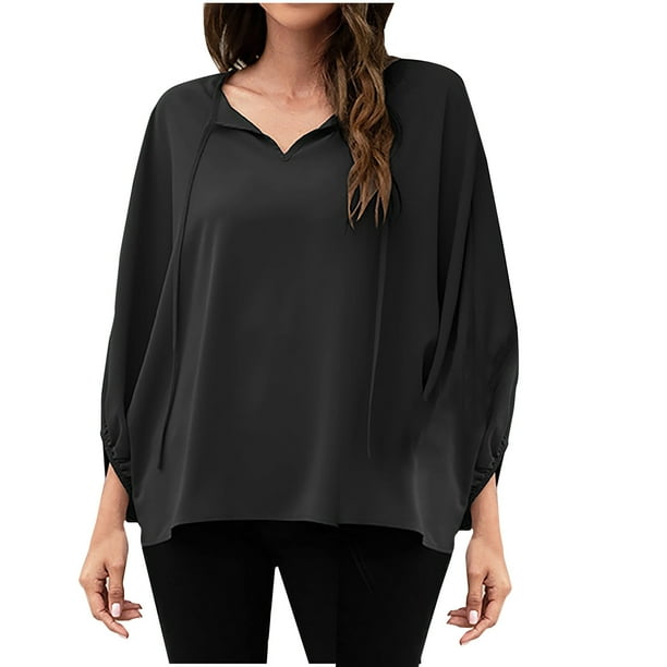 Blusa casual sólida de manga 3/4 con cuello en V de verano para mujer a la moda Fridja czfsfas4638