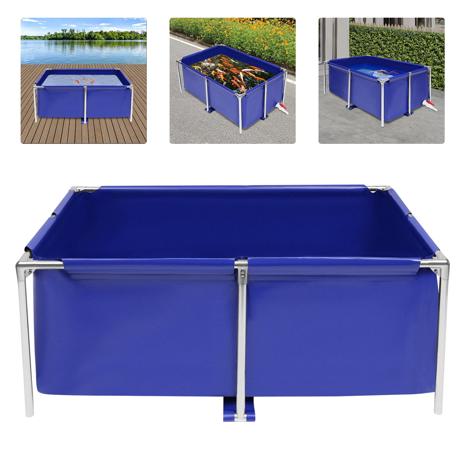 Blue Cuboid Canvas Fish Pond Aquarium Fish Water Tank Coating Koi Breeding Pond