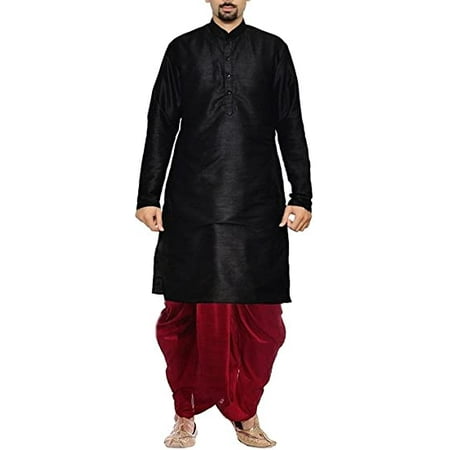 

Royal Men s Black Silk blend Festive Dhoti Kurta Set