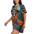 thumbnail image 2 of Uemuo Cartoon Pumpkin Skull Pattern Women's Short-Sleeved Pajama, Button-Front Loungewear, 2-Piece Summer Sleepwear, Elastic Drawstring Shorts-XX-Large, 2 of 7
