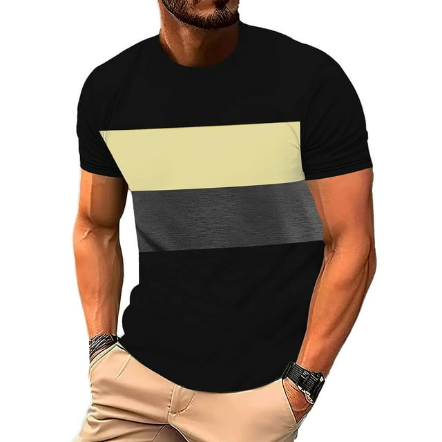 RKSTN Chemises pour Hommes Été Chemises Décontractées à Manches Courtes à Col Rond à Blocs de Couleur Sport Haut/chemise à Manches Courtes à Col Rond Chemises pour Hommes