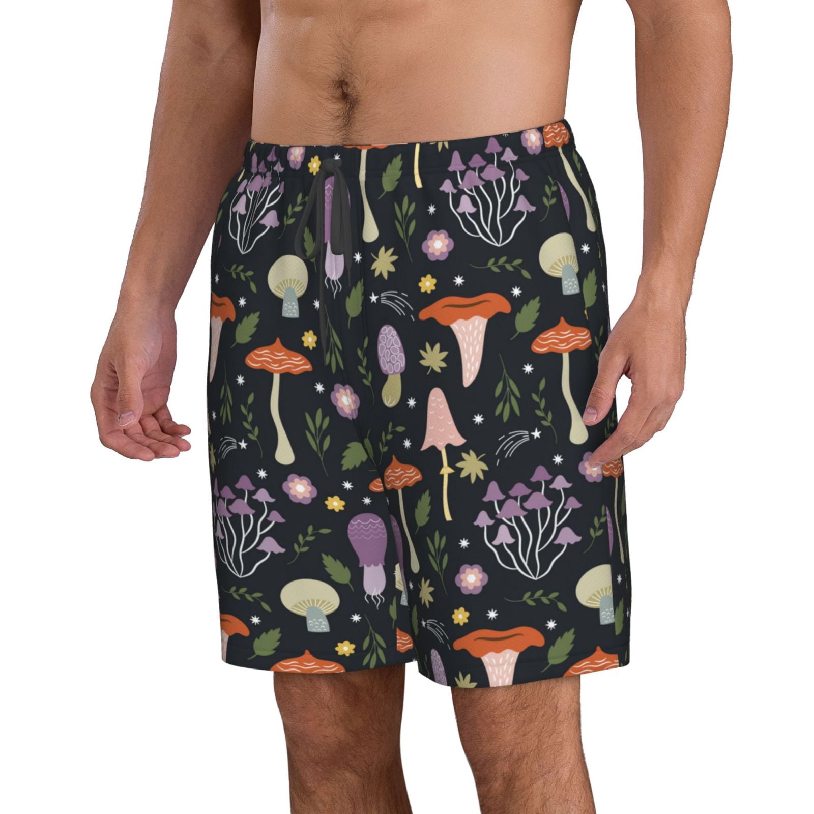 Naloa Mushrooms Men's Beach Shorts, Surfing shorts, Swim trunks, Quick Dry Swim Trunks for Surfing Beach Fun - Small