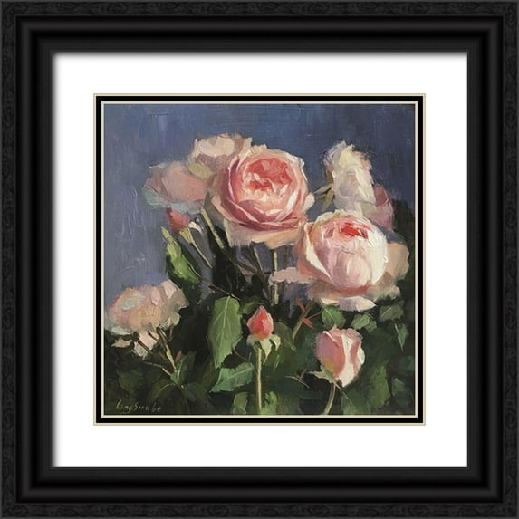 Strube, Ling 12x12 Black Ornate Wood Framed with Double Matting Museum Art Print Titled - Garden Roses