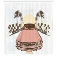 thumbnail image 3 of Ambesonne Grunge Shower Curtain, Retro Car Sport Palms Art, 69"Wx84"L, Mint Green Yellow Coral, 3 of 3