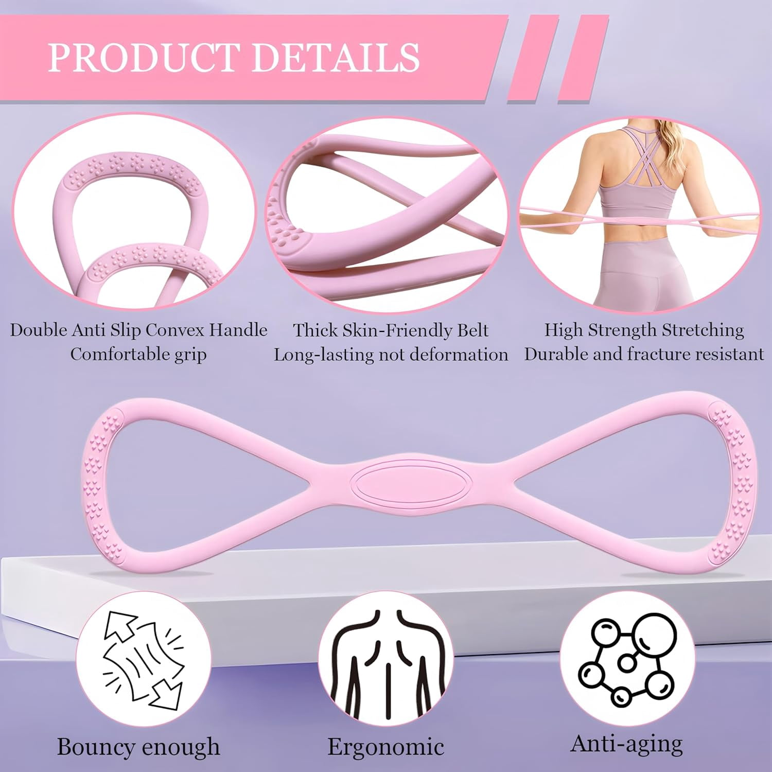 JJEAN-Figure 8 Fitness Resistance Band,Elastic Bands for Leg,Glute,Arm,Back Training Elastic Rope,Workout Chest/Shoulder Stretch Band,Home Gym Exercise Equipment for Yoga,Pilates,Stretching,Physical