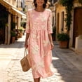thumbnail image 6 of Ahabrexf Summer Dresses for Women, Floral Embroidered 3/4 Sleeve Round Neck Casual Midi Dress for Beach Vacation Wear, 6 of 8