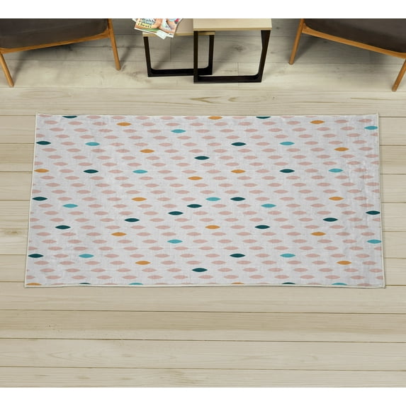 Modern Decorative Rug, Modern Geometric Shapes Polka Dot Tear Drop Forms Pattern Graphic Art Print, Quality Carpet for Bedroom Dorm and Living Room, 6 Sizes, Blush White, by Ambesonne